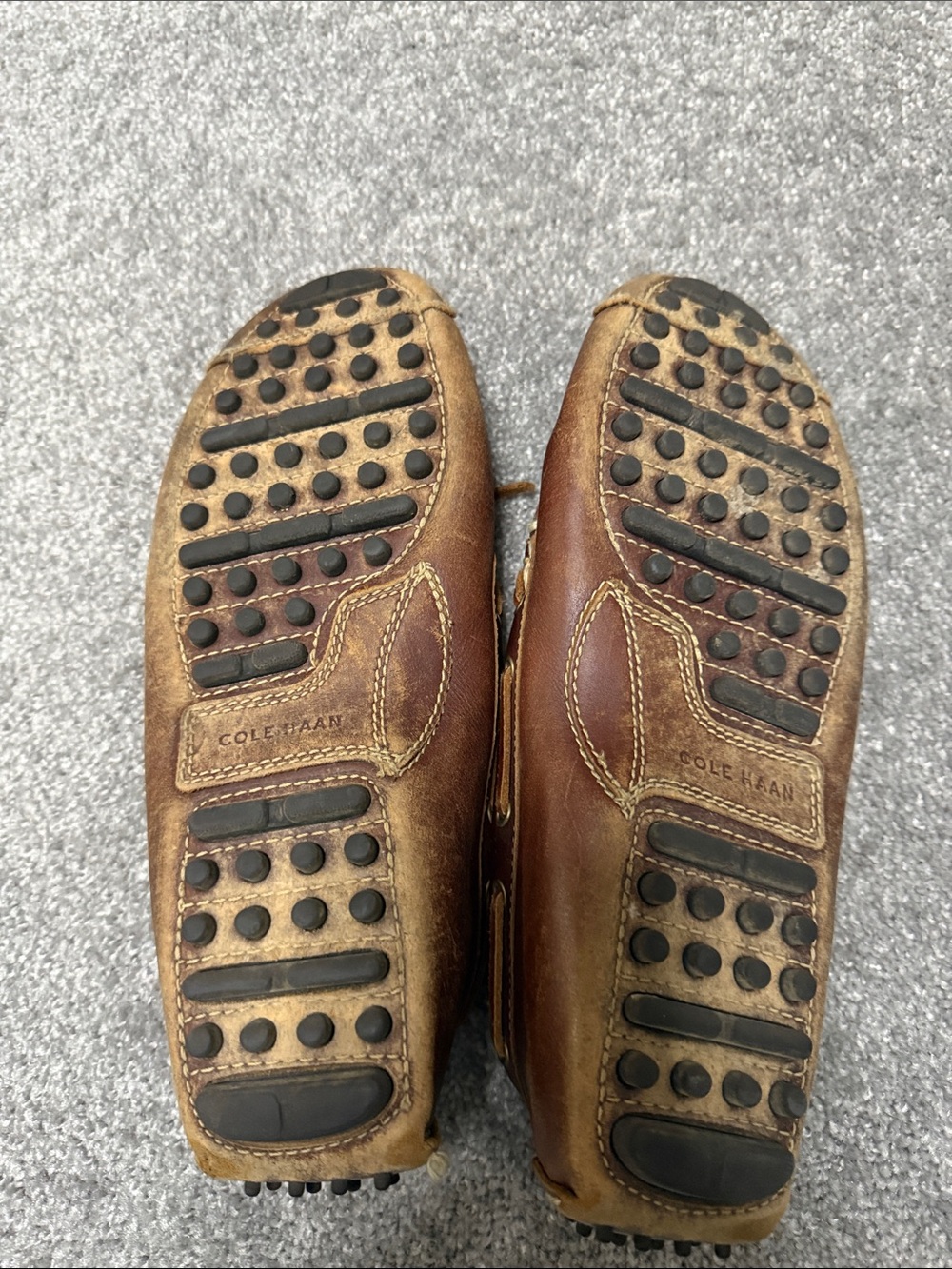 Cole Haan Brown Leather Driving Moccasins with Rubber Pebble Sole